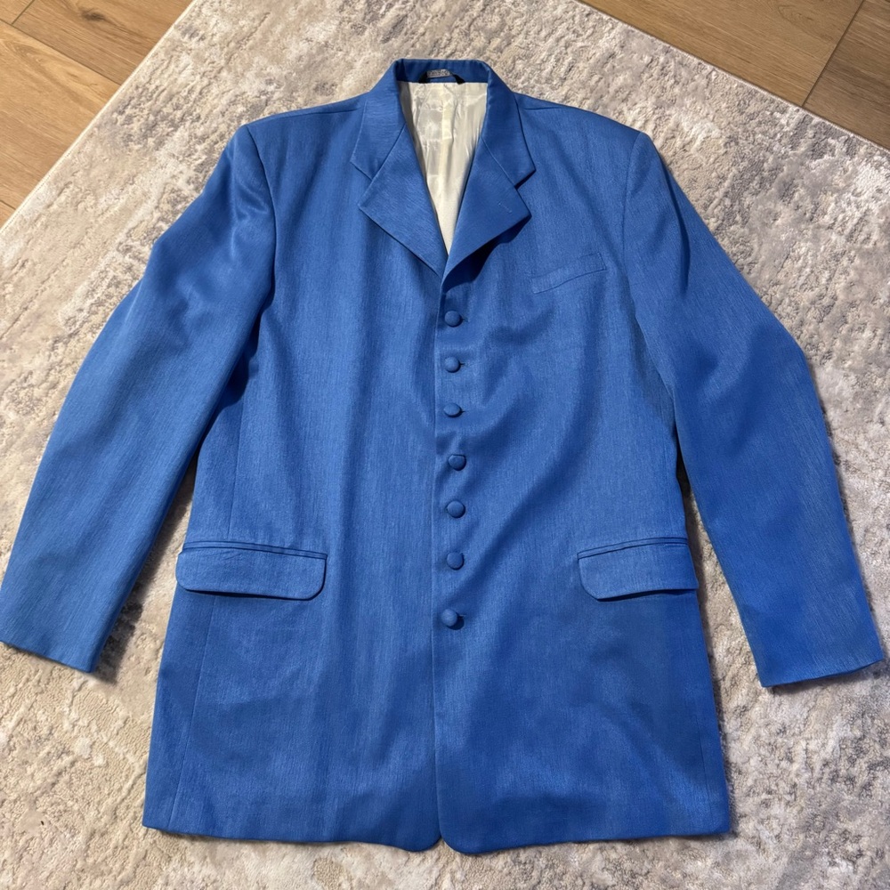 VTG FALCONE Men's 48L Blue Zoot Style 7-Btn Blazer Jacket Lightweight Poly